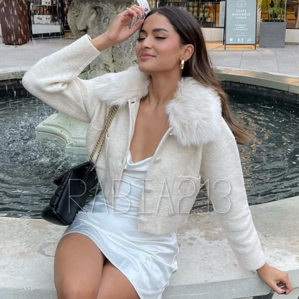 LAST 1!🔥ZARA REMOVABLE FAUX FUR LAPEL KNIT JACKET - Picture 7 of 14